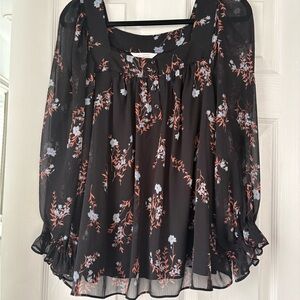 Lauren Conrad Floral Black Sheer Women's Top XL